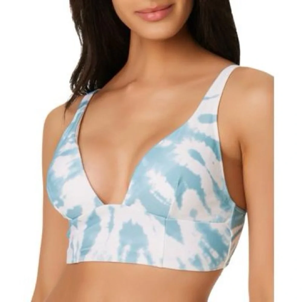 Bar III ABALONE BLUE Spiraling Long-Line Bikini Swim Top US X-Small
